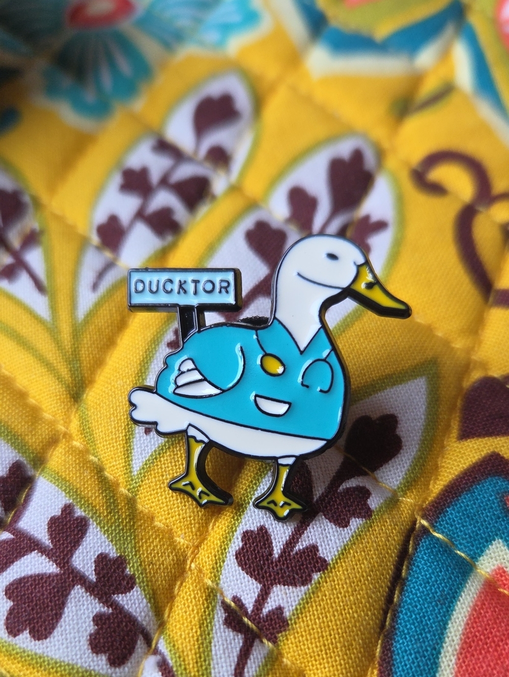 Ducktor Enamel Pin - Turquoise & White Duck Design